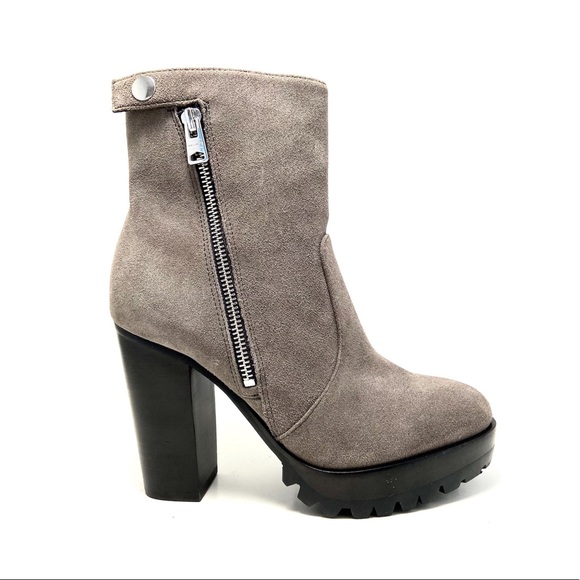 AllSaints Ana Gray Suede Lug Sole Ankle Boots - Picture 3 of 12